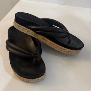 Vince Black Platform Thong Sandals with Braided Rope Sole